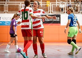 Las jugadoras del Sima Granada celebran un tanto.