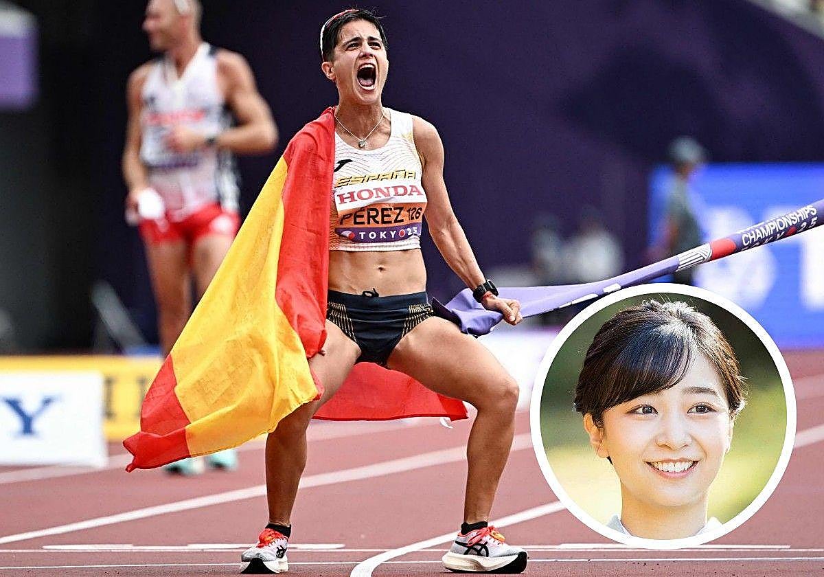 María Pérez celebra el título de 35 kilómetros en el Mundial de Tokio. En detalle, la princesa Kako de Japón.