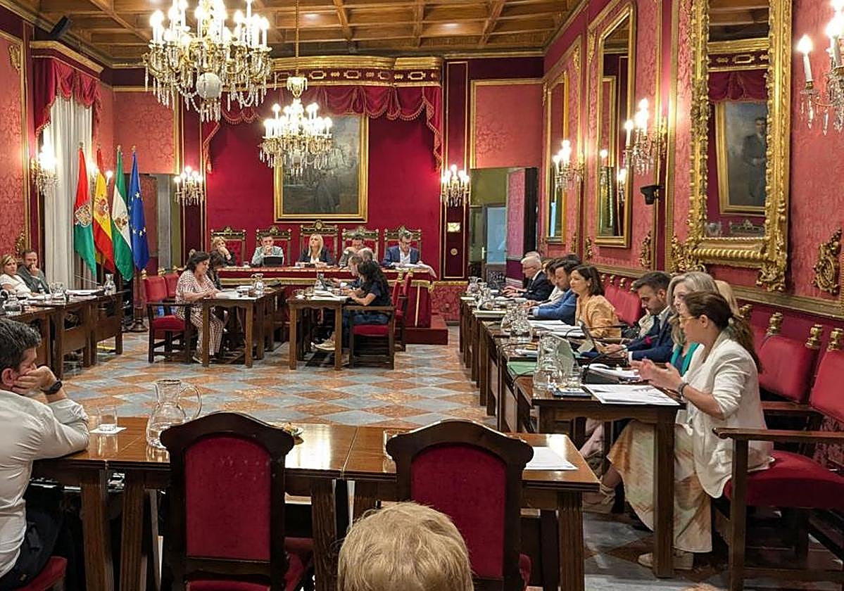 Las dos diputadas de Vox, a la derecha, en un pleno anterior del Ayuntamiento de Granada..