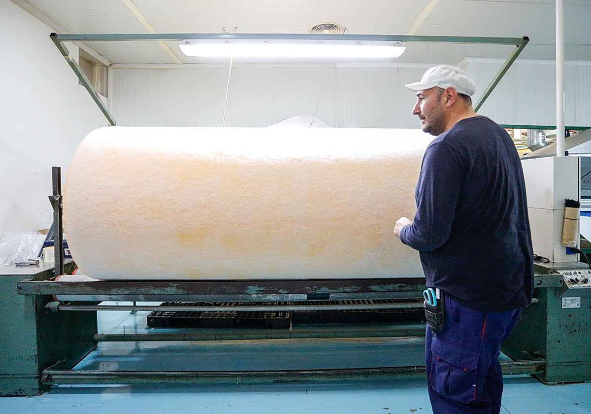 Uno de los rollos de la fábrica de Jalsolsa con los que se fabrican las esponjas para la marca Deliplus.