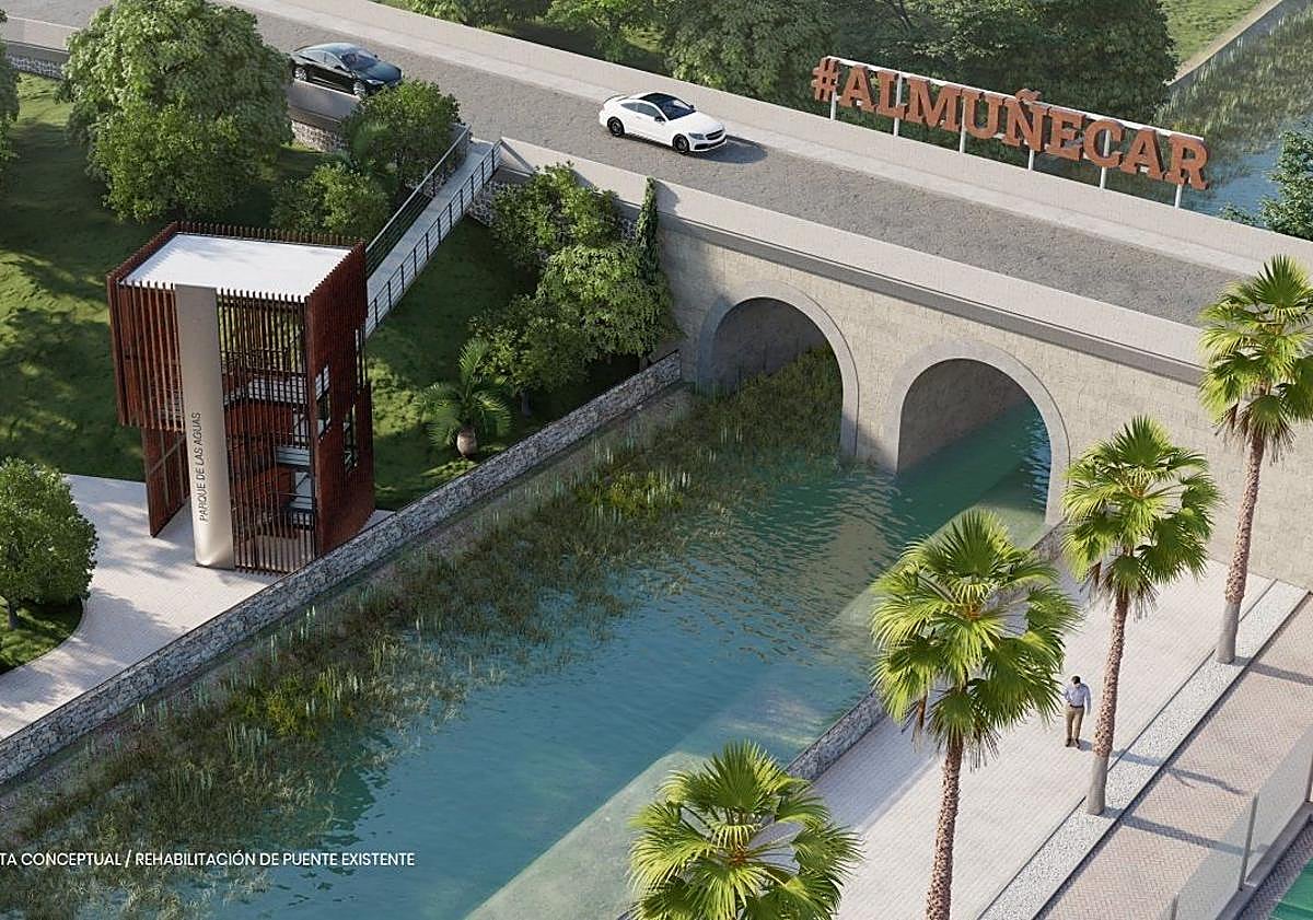 Imagen principal - Recreación del futuro Parque del agua de Almuñécar.