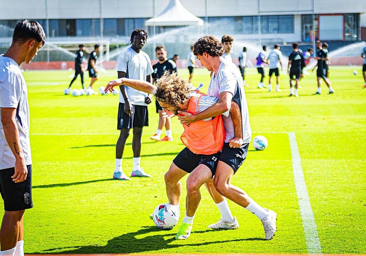 Gagnidze y Hormigo, en el entrenamiento.