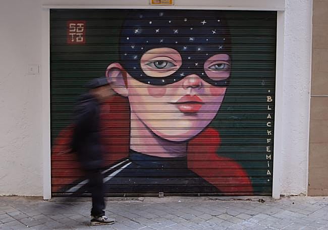 Persiana pintada con consentimiento del dueño en la calle Tierra de Fuego.