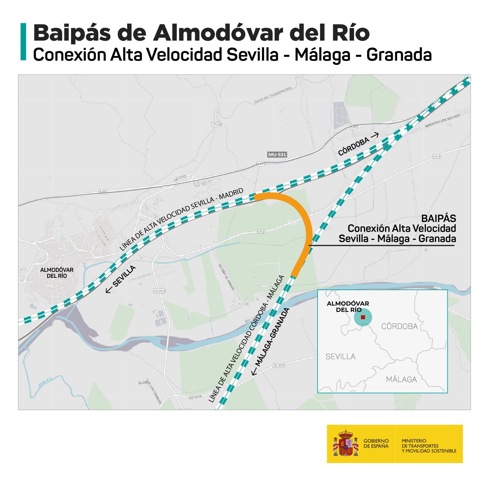 Mapa de la actuación que recortará los tiempos en las conexiones con Andalucía