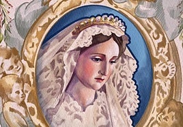 Detalle de la papeleta de sitio extraordinaria que muestra un primer plano de la Virgen ataviada con mantilla granadina