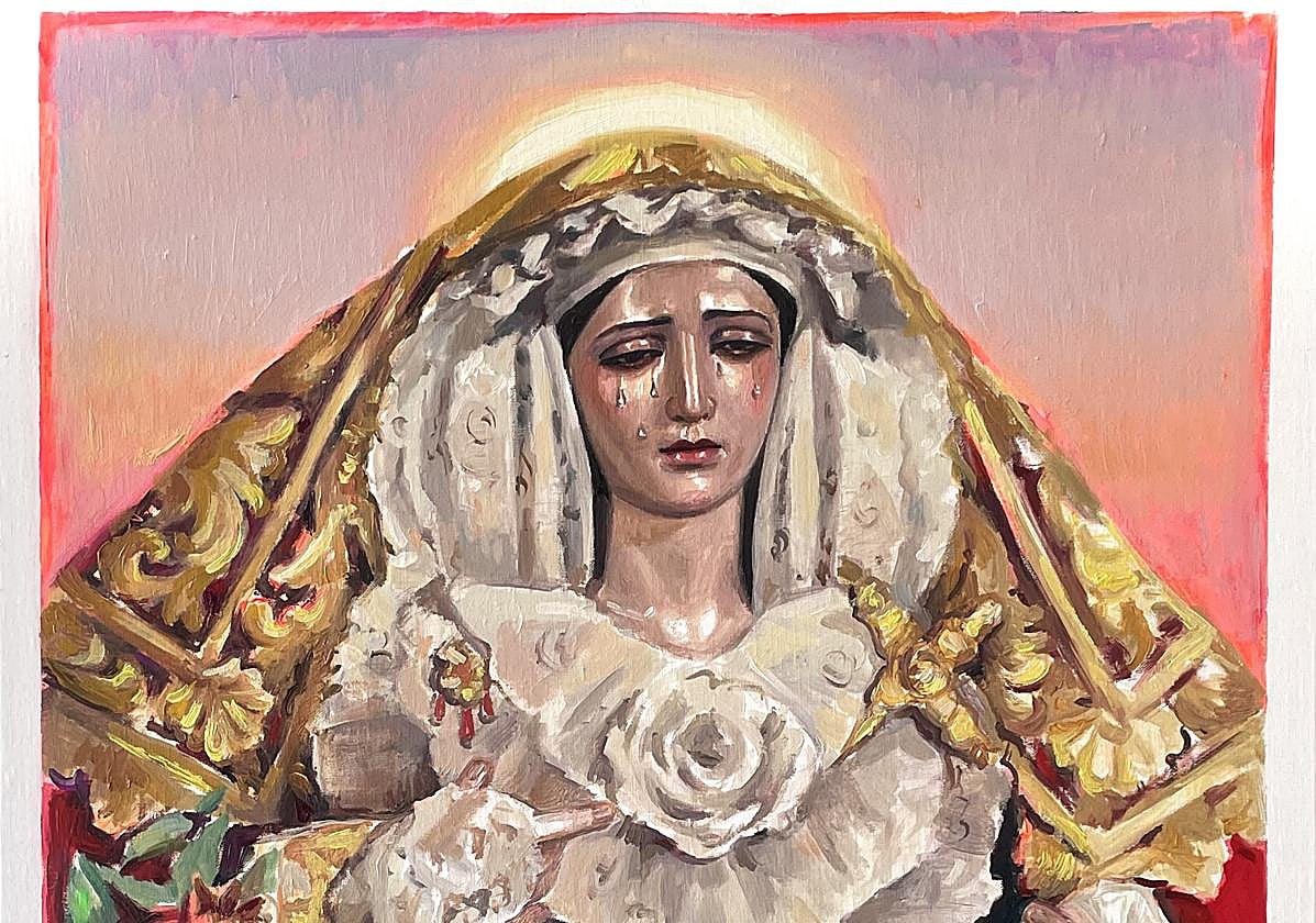 Detalle del cartel anunciador del rezo público de los Misterios Gloriosos del Santo Rosario