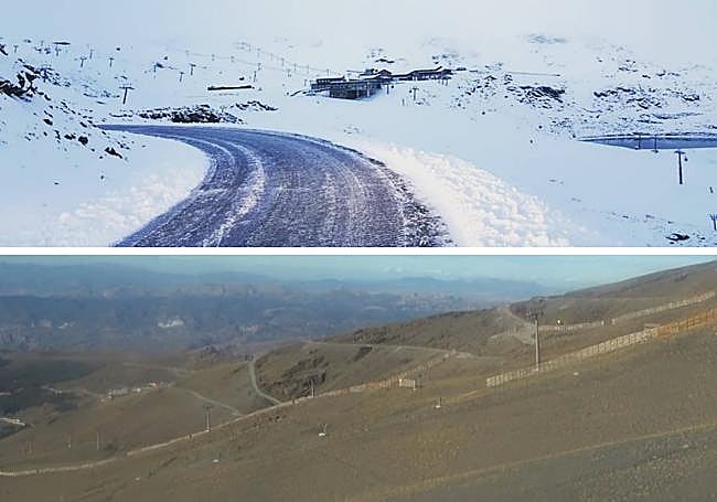 Comparativa de Sierra Nevada en 2019 (arriba) y 2025 (abajo).