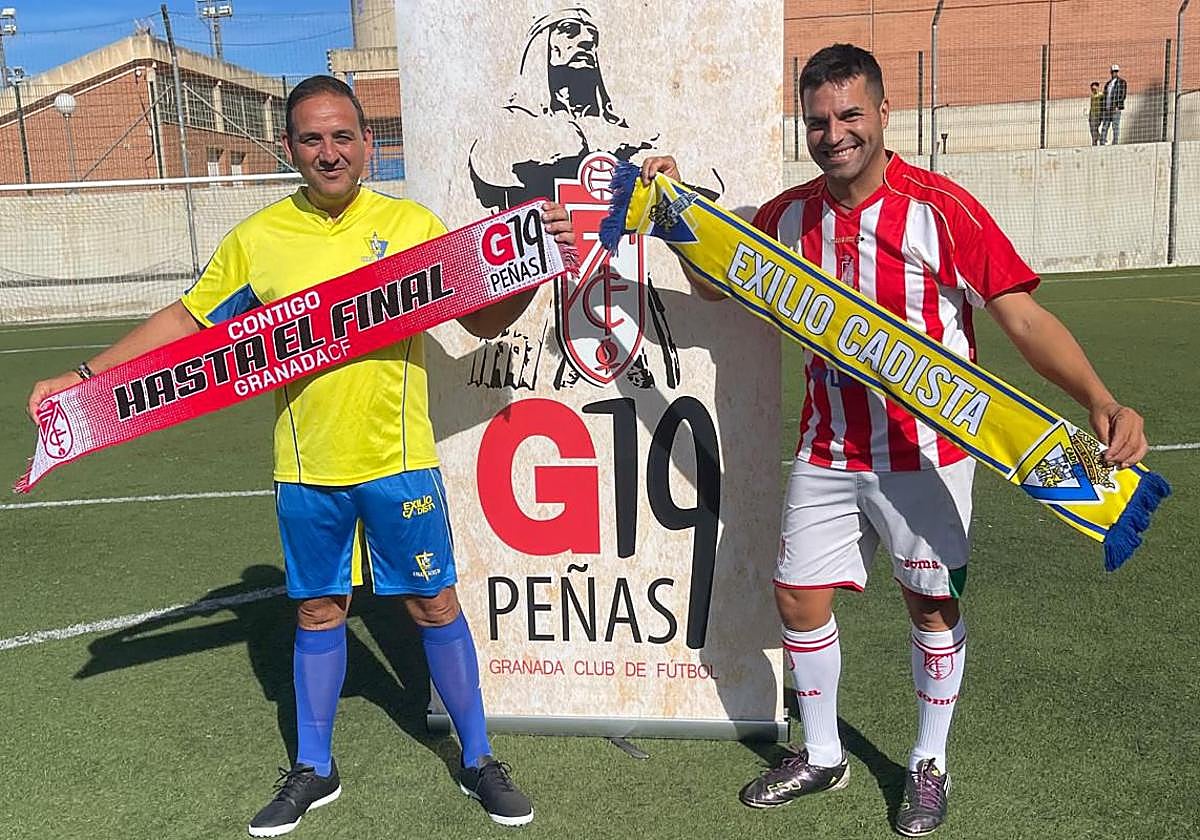 Los representantes del 'G19' y su homólogo cadista durante un acto antes del derb.