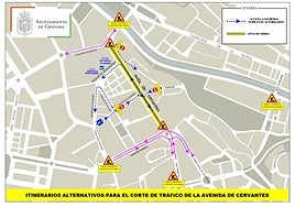 Los cortes de tráfico por las obras de la avenida de Cervantes, que comienzan este lunes
