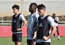 Pedro Alemañ, Martin Hongla y Sergio Ruiz, en el último entrenamiento.