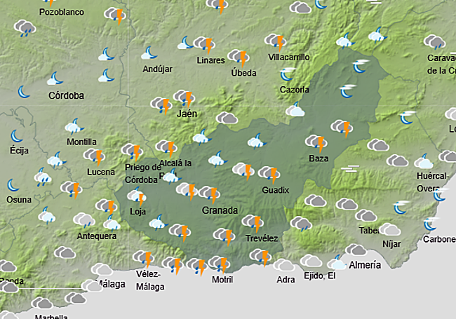 Previsión meteorológica de la Aemet para la noche del miércoles.