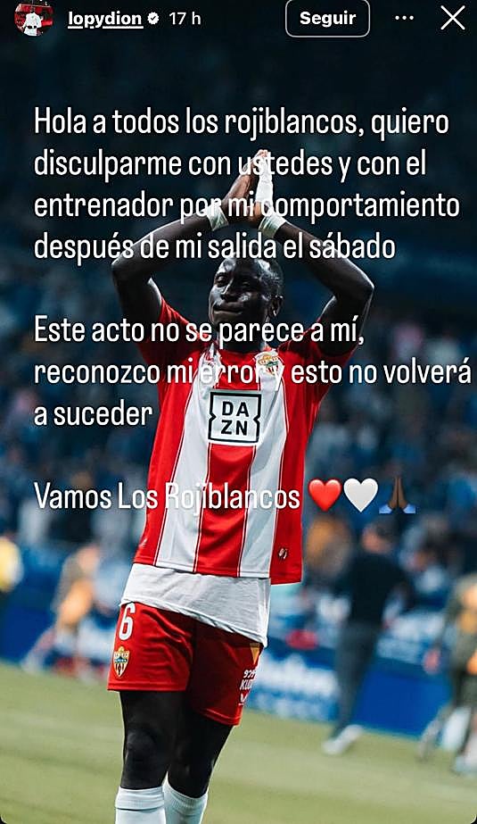 Mensaje de Dion Lopy en su estado de instagrram.