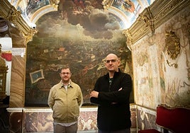 José Antonio Palma, vocal de la Hermandad de la Virgen del Rosario, y el hermano mayor Ramón Marín.