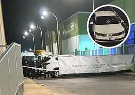 Vehículo de Antonio Campos tras el hallazgo de su cuerpo. Arriba, el presunto homicida en su coche.