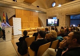 Un momento de la conferencia ofrecida ayer por Juan Miguel Zunzunegui en el Carlos V.
