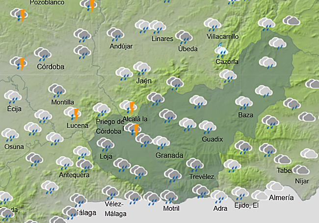 Pronóstico meteorológico de la Aemet para la madrugada del viernes en Granada.