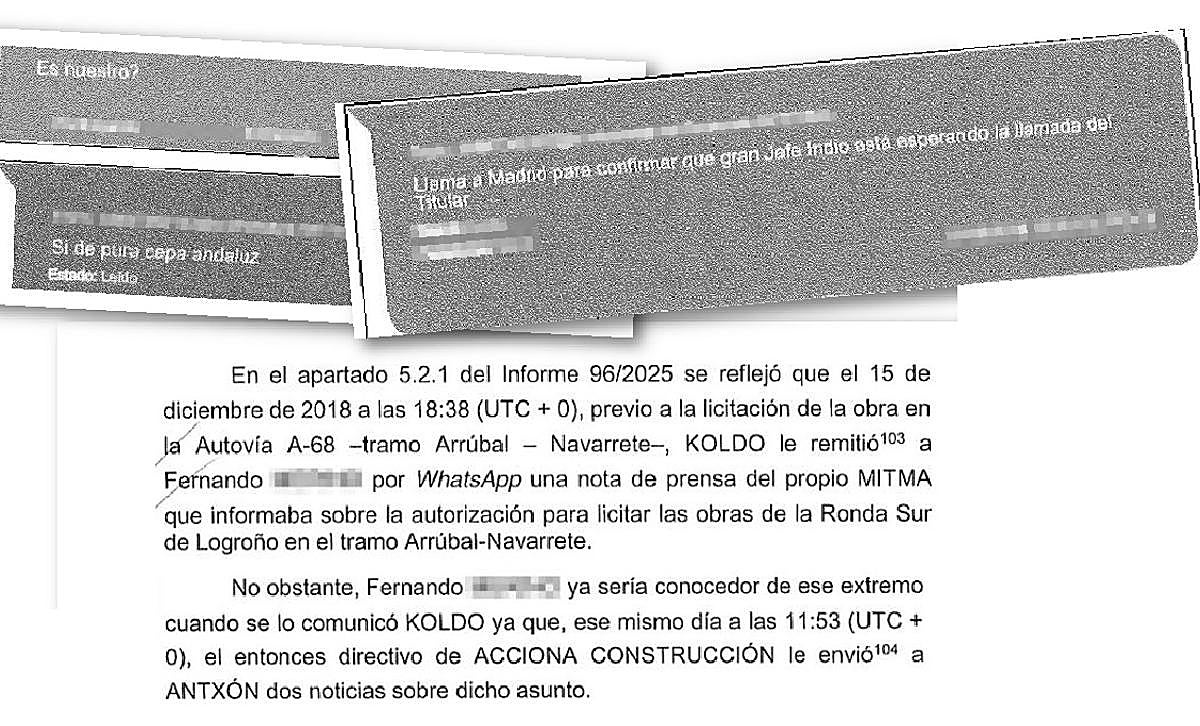 Extracto del informe de la UCO donde se recoge la supuesta relación entre un directivo de Acciona y el caso Koldo.