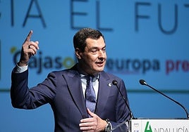 Juanma Moreno, durante su intervención.