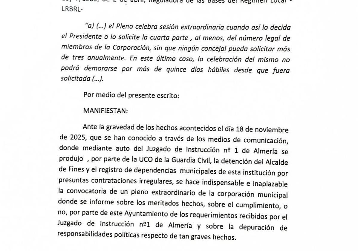El PSOE de Fines exige explicaciones al alcalde sobre su continuidad en el cargo por el Caso Mascarillas