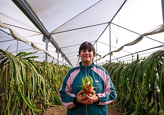 Marina, agricultora de pitaya en el pueblo de sus orígenes