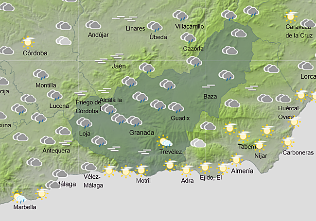 Pronóstico del tiempo de la Aemet para el jueves a mediodía.