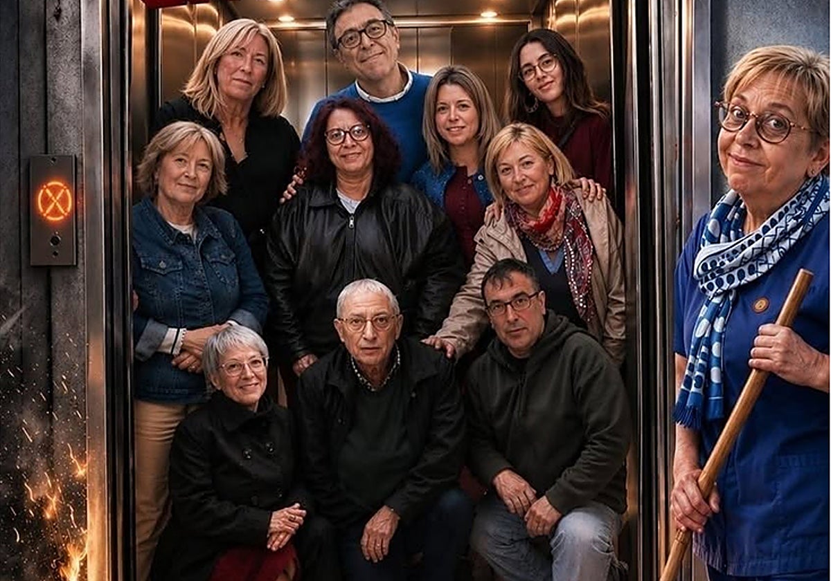 Participantes en la obra de teatro 'Cien viajes en ascensor'.