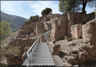Recreaci&oacute;n de la restauraci&oacute;n del poblado fortificado.