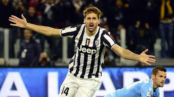 Llorente celebra un gol marcado al Nápoles. 