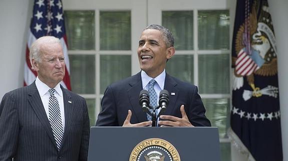 El presidente de Estados Unidos, Barack Obama, ofrece unas declaraciones junto a su vicepresidente, Joe Biden