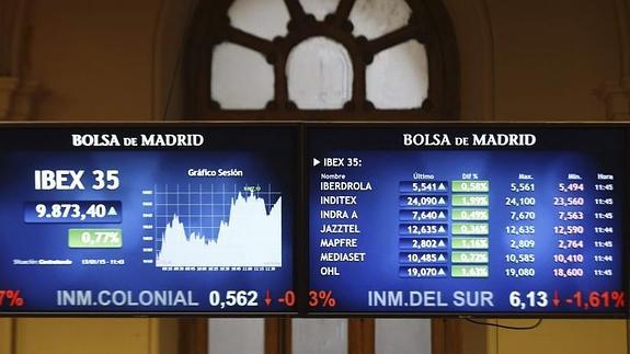 Paneles de la Bolsa de Madrid. 