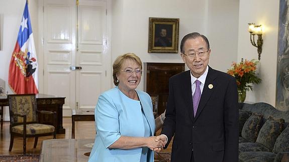 Michelle Bachelet y Ban Ki Moon. 