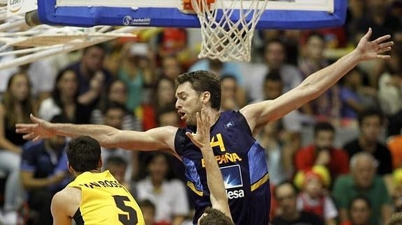 Pau Gasol, durante el primer amistoso. 