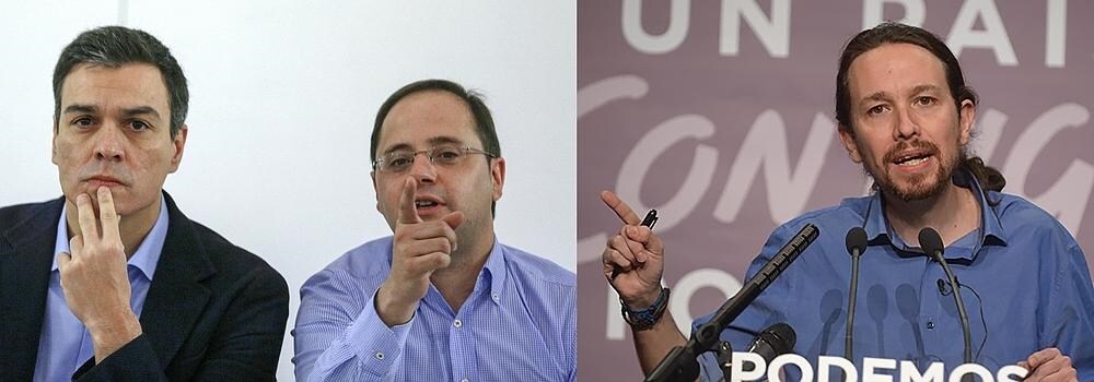 Pedro Sánchez (izq.), junto a Luena, en la reunion ejecutiva del PSOE.