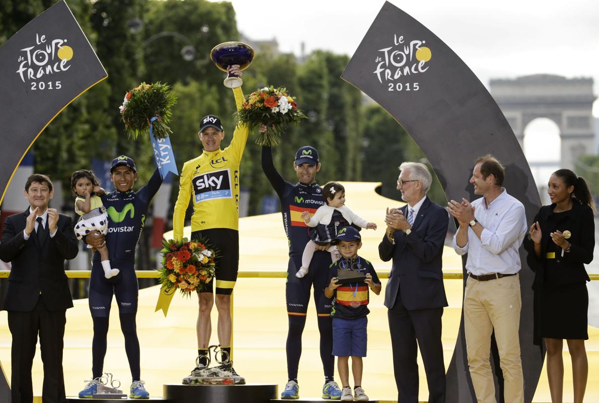 Los tres primeros del pasado Tour en París. 