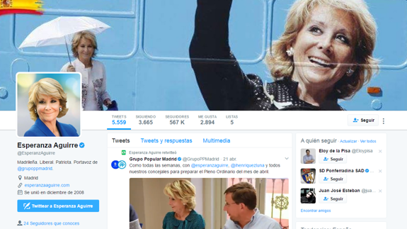 Perfil en Twitter de Esperanza Aguirre.