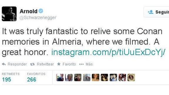 Arnold Schwarzenegger: "Ha sido fantástico revivir 'Conan' en Almería"