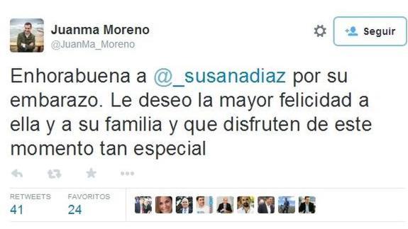 Juanma Moreno Bonilla felicita en Twitter a Susana Díaz por su embarazo