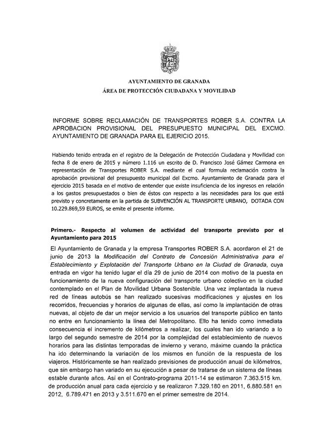 Escrito de alegaciones de Rober y debajo, el informe de Movilidad