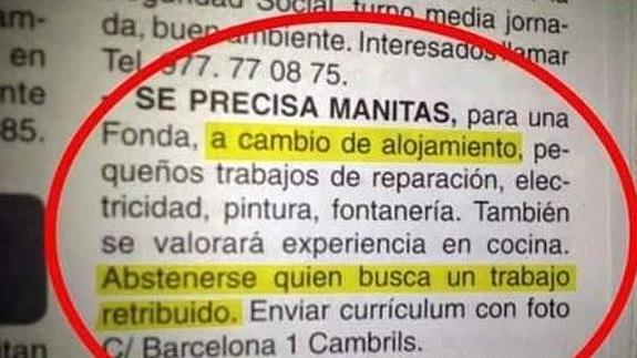 "Abstenerse quien busca un trabajo retribuido"