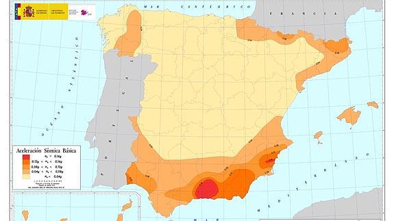 Mapa de peligrosidad sísmica de España.