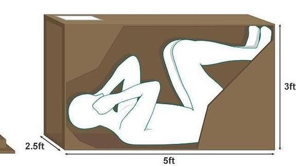 Pidió ayuda a un compañero y diseñó una caja de madera de 1.5 x 0.9 x 0.75 metros, como puede observarse en la imagen.