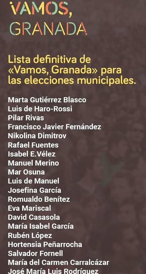 Vamos Granada ya tiene lista definitiva: Marta Gutiérrez, candidata a la alcaldía