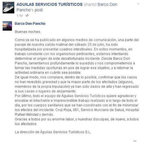 Vuelve al mar el barco de Águilas en el que se produjo la intoxicación