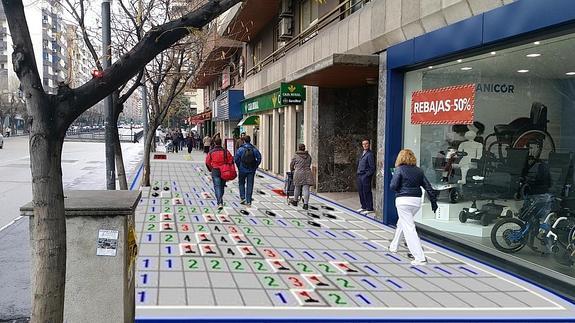 Lluvia y baldosas en Jaén, un 'buscaminas' a tamaño real