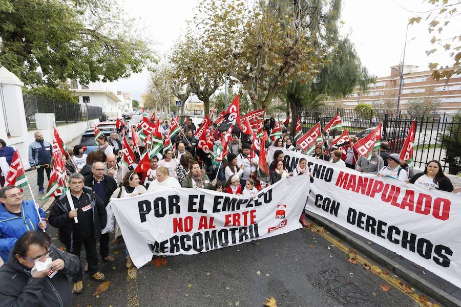 Cientos de personas se fueron sumando a la manifestación de los trabajadores de MercoMotril contra el ERTE de la empresa.