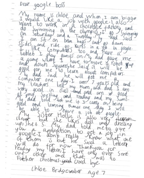 El CEO de Google responde a la niña de 7 años que le escribió una carta pidiéndole trabajo