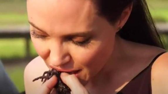 Angelina Jolie anima a sus hijos a comer insectos mientras se come una tarántula