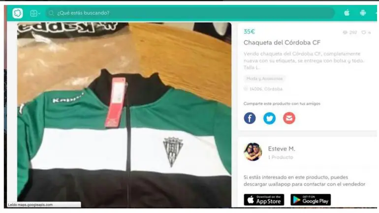 Un jugador del Córdoba pone a la venta ropa oficial en Wallapop