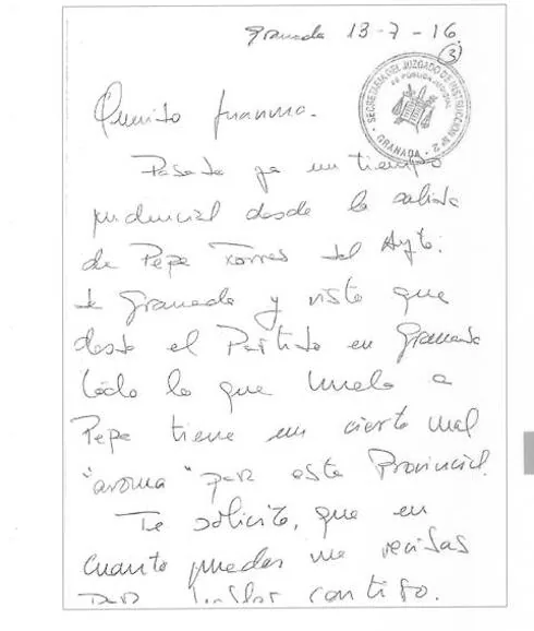 La carta íntegra de la secretaria del exalcalde pidiendo ver «a solas» a Juanma Moreno