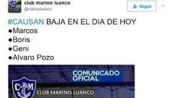 Lo que ocurre cuando un jugador del Marino de Luanco se entera de su baja por Twitter